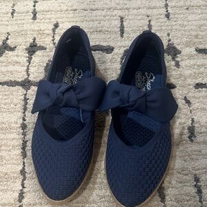 Skechers Dark Blue Knit Bow Flats